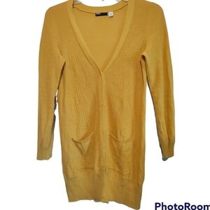 BDG. Long dark yellow button front sweater women's medium front pockets